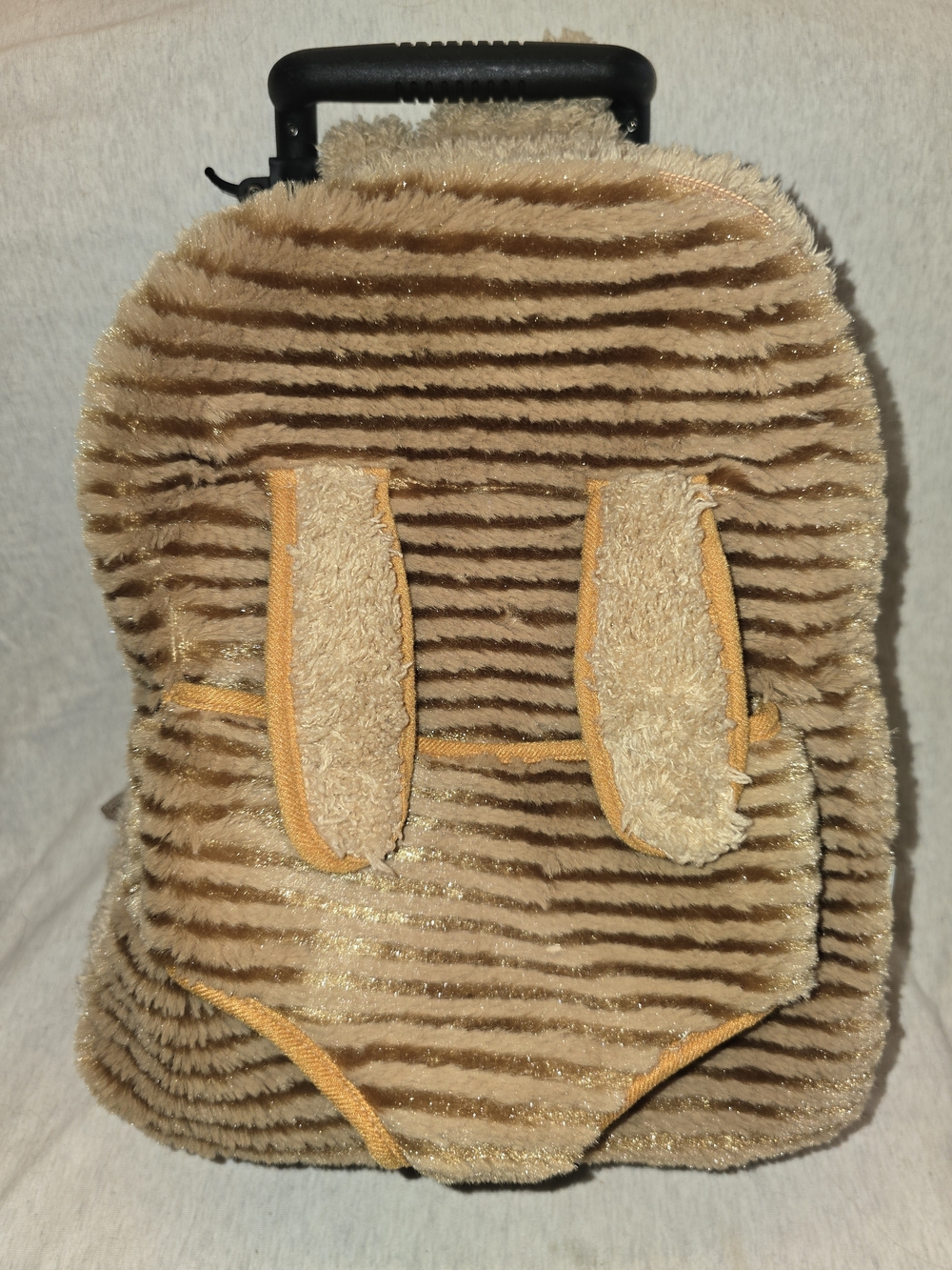 Popatu Plush Striped Rolling  Backpack in Light Tan and Gold
